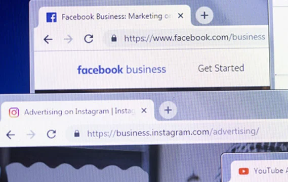 Facebook and Instagram business pages in a web browser