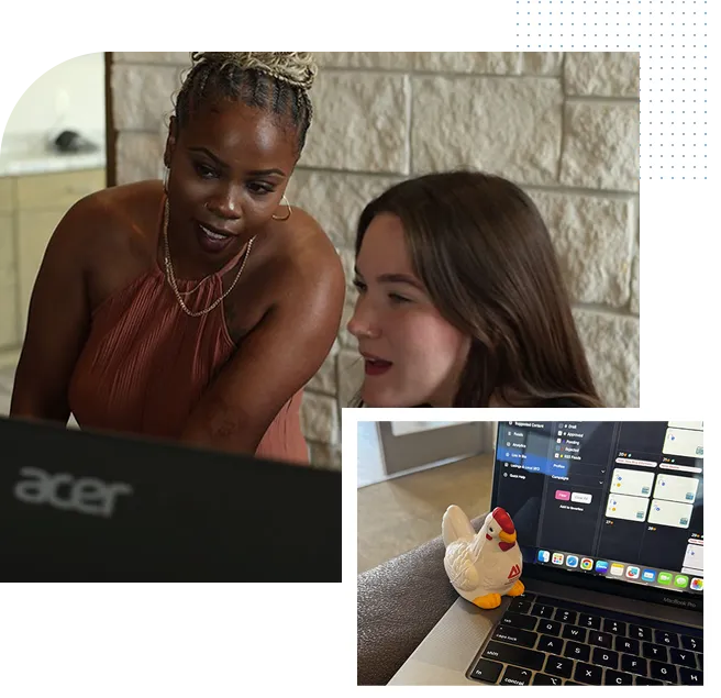 Two women planning social media ads together